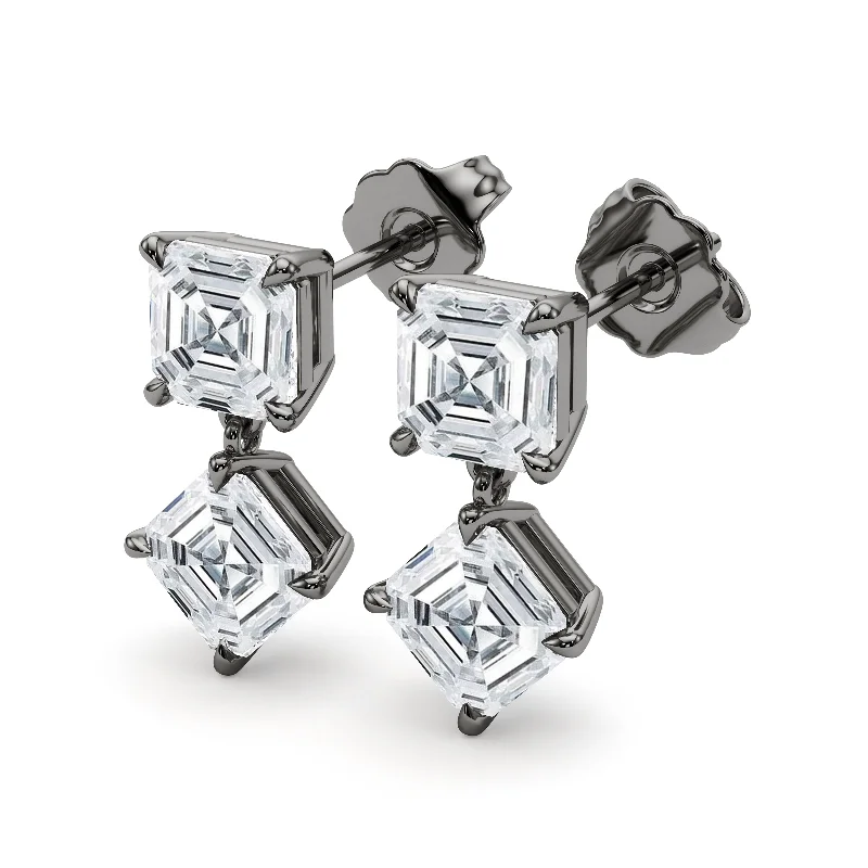 women's earrings matching jewelry set -Twin Asscher Cut Diamond Earrings