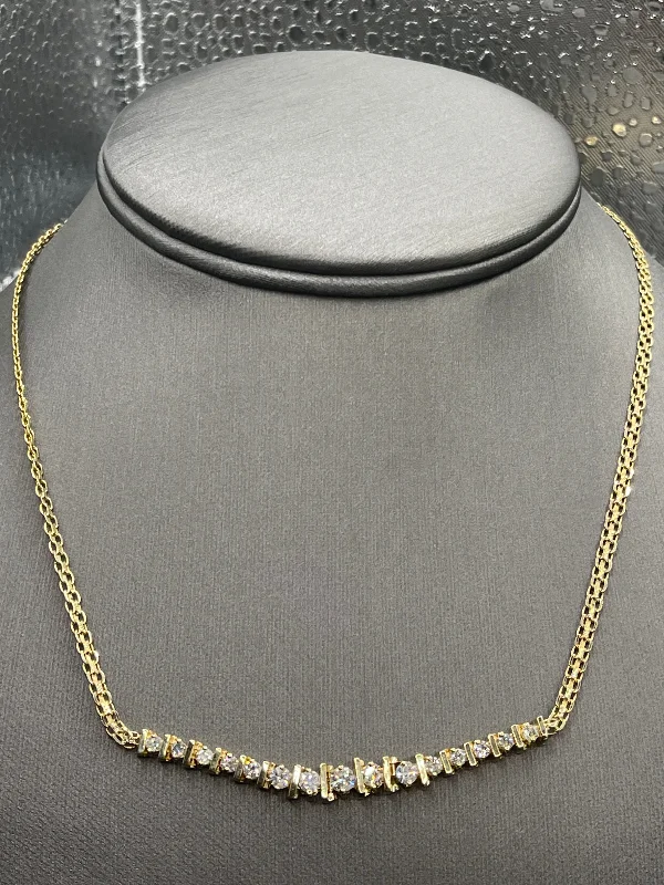 women's necklaces celestial moon and stars -Ladies 14 Karat Yellow Gold Diamond Tennis Necklace