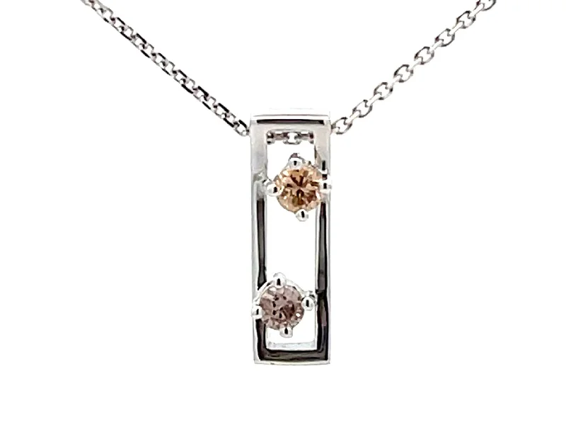 women's necklaces with diamond accents -Two Champagne Diamond Rectangular Pendant Necklace 18k White Gold