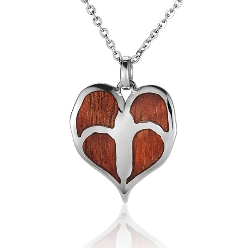 women's necklaces with engraved message -Sterling Silver Koa Wood Anthurium Flower Pendant18" Necklace