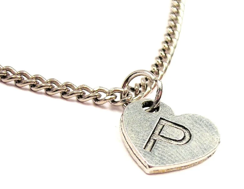 women's necklaces layering set -Heart Shaped Initial P Single Charm Necklace