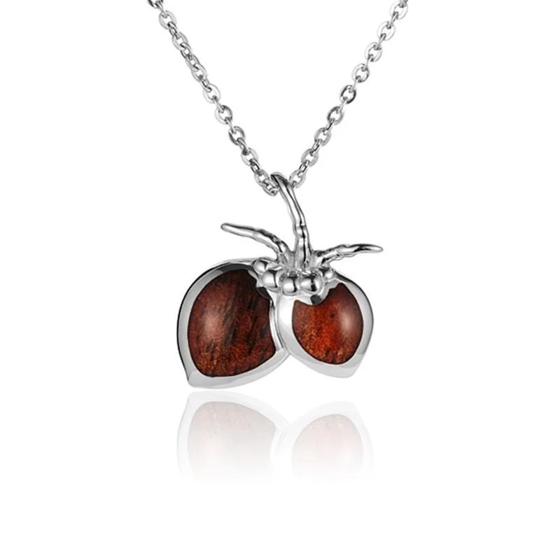 women's necklaces layering set -Sterling Silver Koa Wood Coconut Pendant18" Necklace