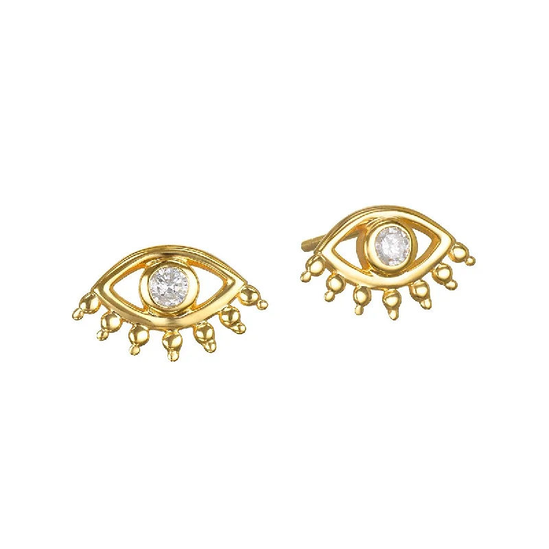 women's earrings thick hoops -Evil Eye Diamond 14kt Gold Stud Earrings