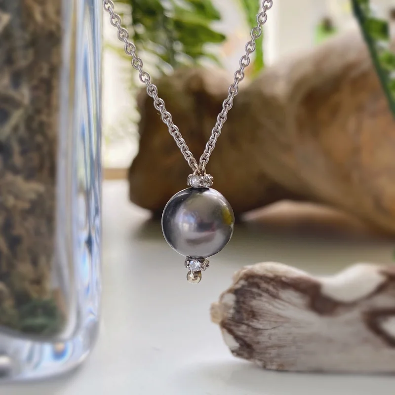 women's necklaces fine jewelry -Tahitian Pearl Diamond Necklace