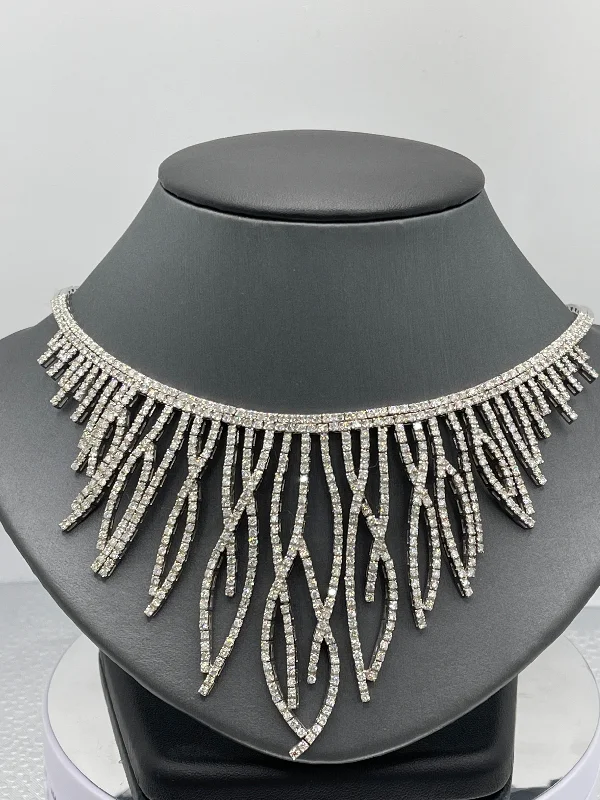 women's necklaces unique design -14 Karat White Gold Omega Diamond Icicle Necklace Incredible Over 17 Carats