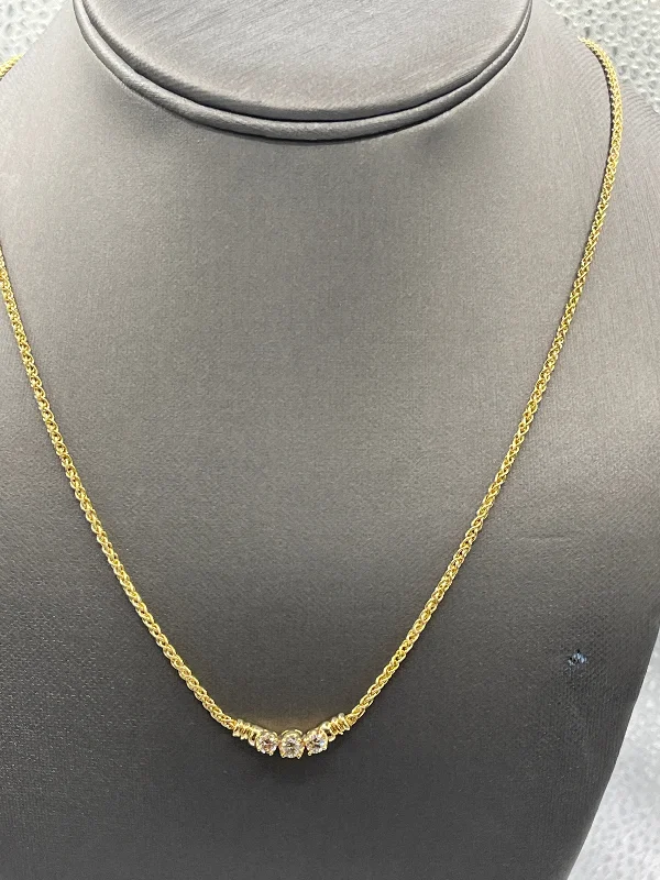 women's necklaces platinum -Ladies 14 Karat Solid Yellow Gold Diamond Necklace