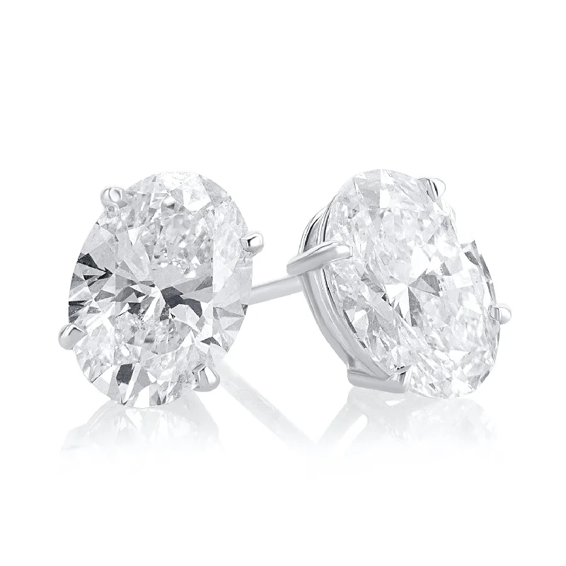 women's earrings trendy look -3.06 Carat Oval Lab Grown Diamond Studs in 14k White Gold