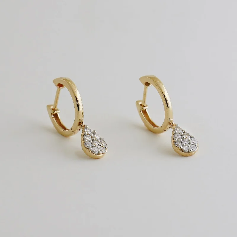 women's earrings engagement gift -Diamond Cluster Tear Drop Earrings