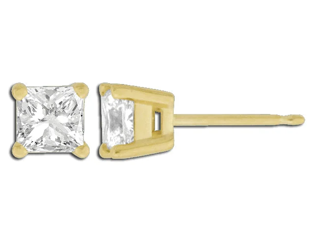 women's earrings stud earrings -14K Yellow Gold Diamond Princess Cut Earrings (1 ctw)