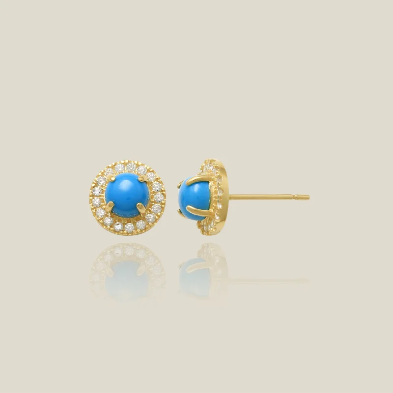 women's earrings with engraved message -Turquoise Stone Halo Stud Earrings