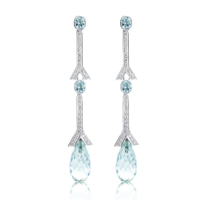 women's earrings trendy and stylish -Aquamarine and Diamond Drop Earrings in in 14K White Gold