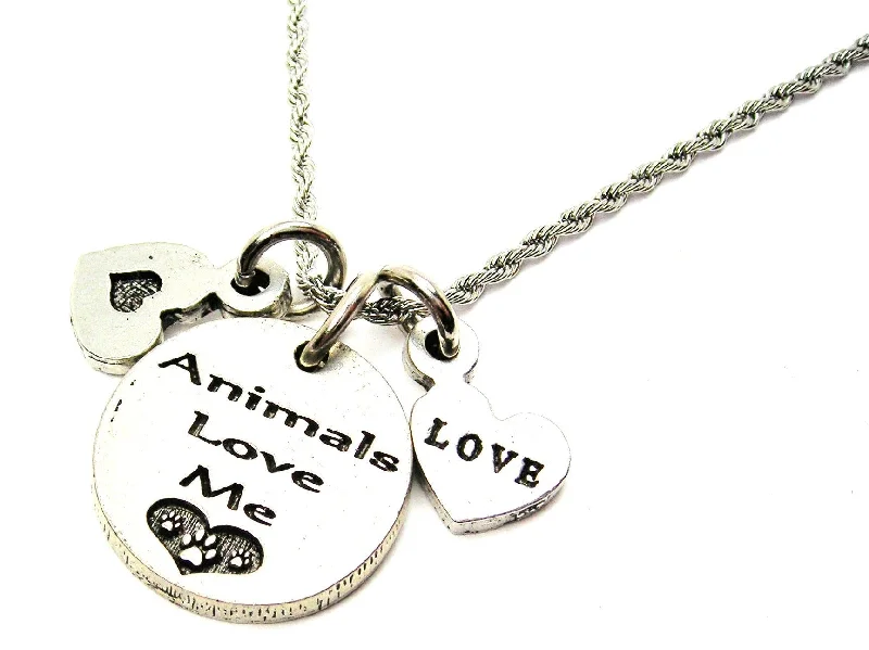 women's necklaces cubic zirconia -Animals Love Me Stainless Steel Rope Chain Necklace