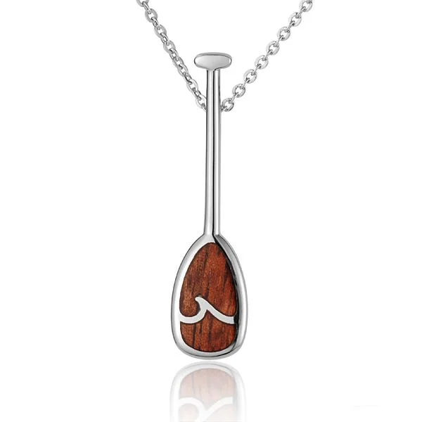 women's necklaces art deco -Sterling Silver Koa Wood Paddle Pendant 18" Necklace