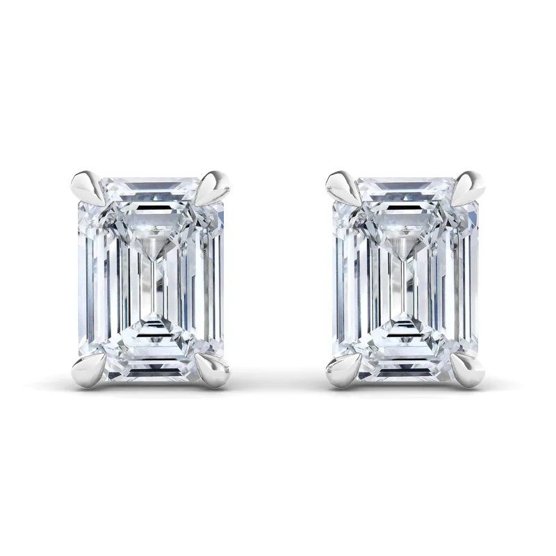 women's earrings star design -Men's Emerald Cut Diamond Stud Earrings