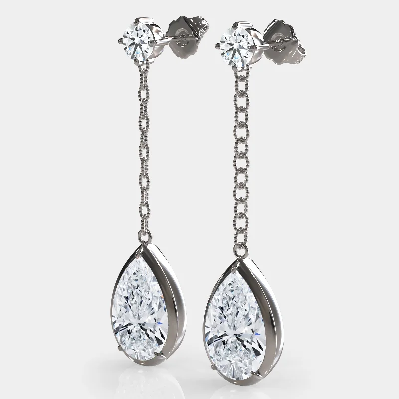 women's earrings radiant shine -Link Chain Pear Diamond Drop Earrings