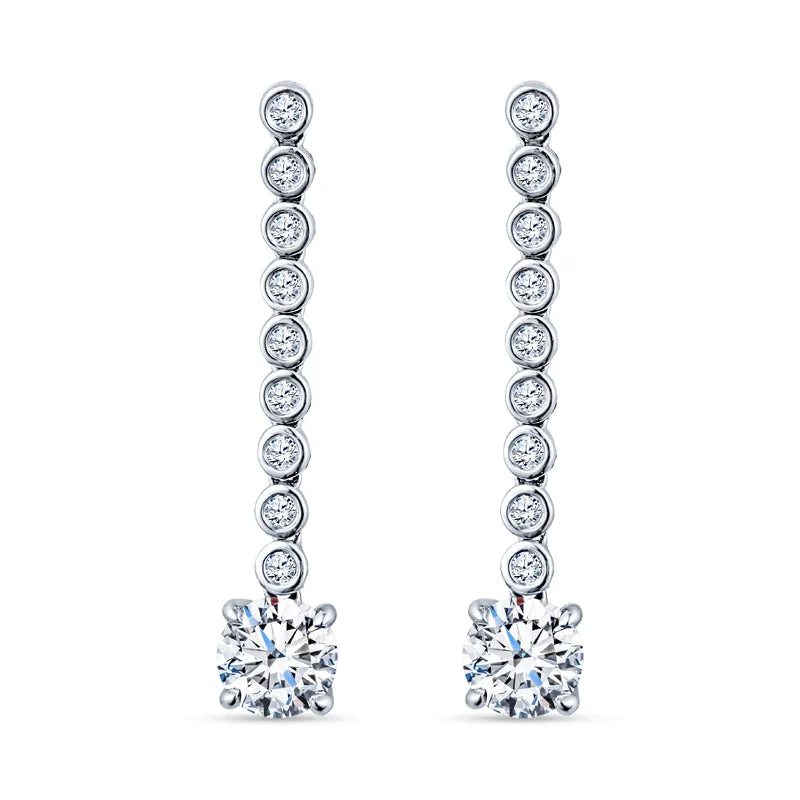 women's earrings handcrafted jewelry -18K White Gold Round Diamond Bezel Earrings