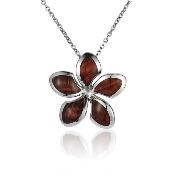 women's necklaces luxury collection -Sterling Silver Koa Wood Stylish Plumeria Flower Pendant 18" Necklace