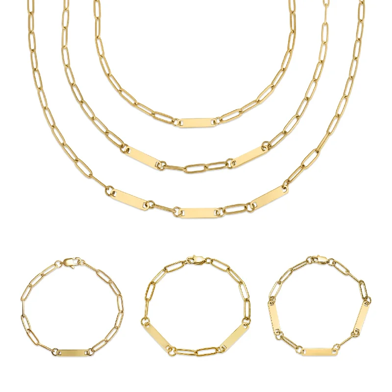 women's necklaces infinity love design -30pc 18K Gold PVD Coated Stainless Steel Engravable Paperclip Bar Necklace Bracelet Set / BND0023