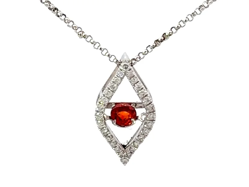 women's necklaces classic pearl -Round Red Orange Garnet Diamond Halo Flame Necklace 18k White Gold