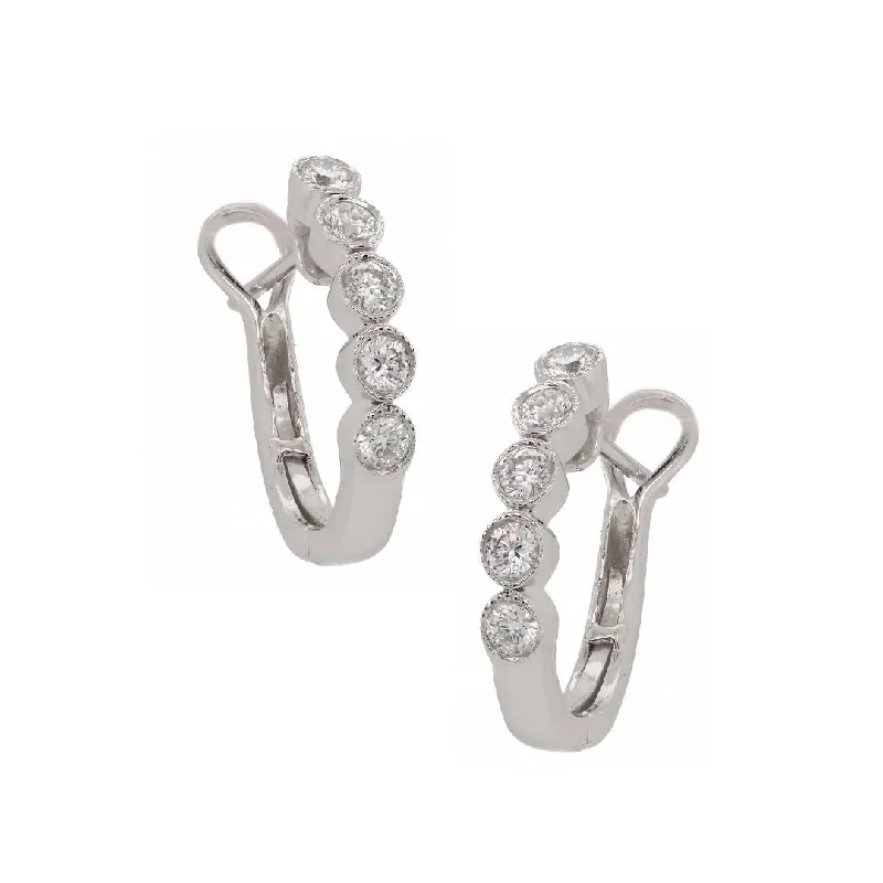 women's earrings mixed gemstone -14K White Gold Diamond Milgrain Huggie Earrings