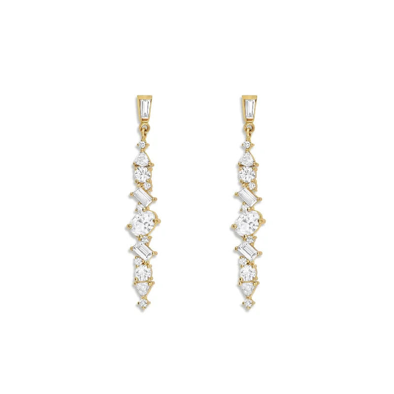 women's earrings huggie earrings -Diamond Cluster Linear Drop Earrings