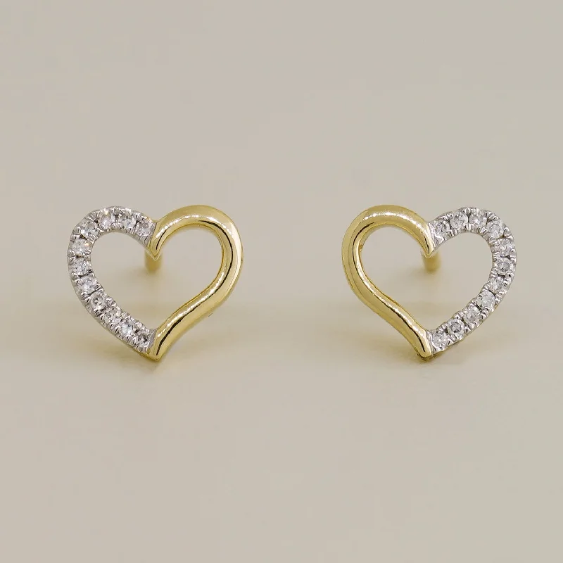 women's earrings moon design -Micro-Pavé Half Diamond Heart Stud Earrings