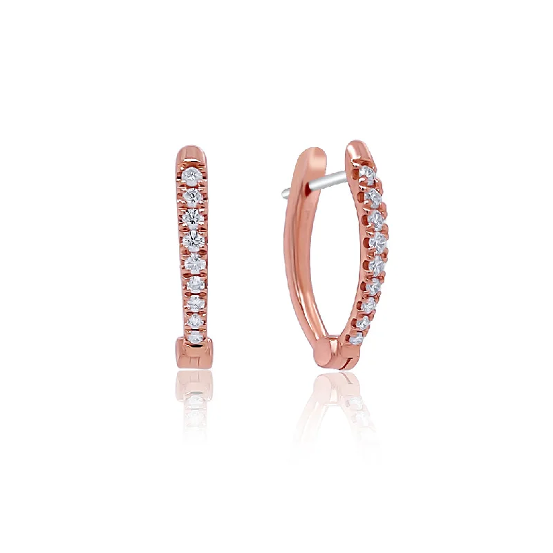 women's earrings classic solitaire -0.22 CT Round Diamond 14K Rose Gold Hoop Earrings