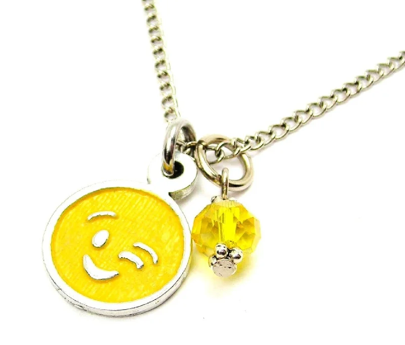 women's necklaces ethically sourced -Hand Painted Wink Face Emoji Necklace