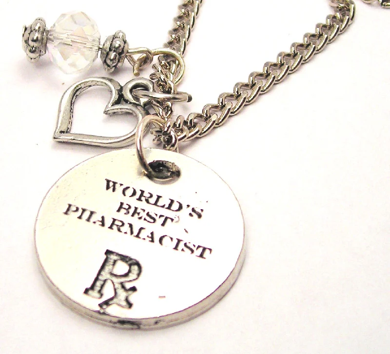 women's necklaces casual yet chic -Worlds Best Pharmacist Necklace with Small Heart