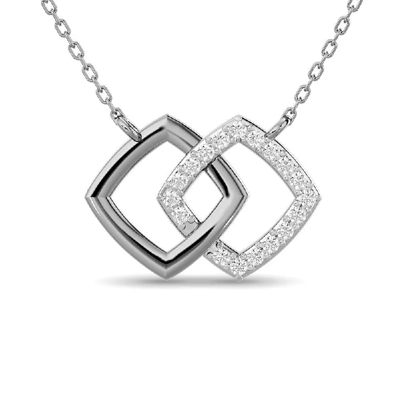 women's necklaces with small charm -Diamond 1/6 ct tw Symatrical Square Necklace  in 10K White Gold