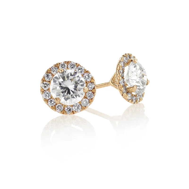 women's earrings white gold -1.44 CT Round Diamond Halo Martini 14K Rose Gold Stud Earrings