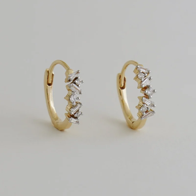 women's earrings classic pearls -Baguette-Cut Diamond Hoop Earrings