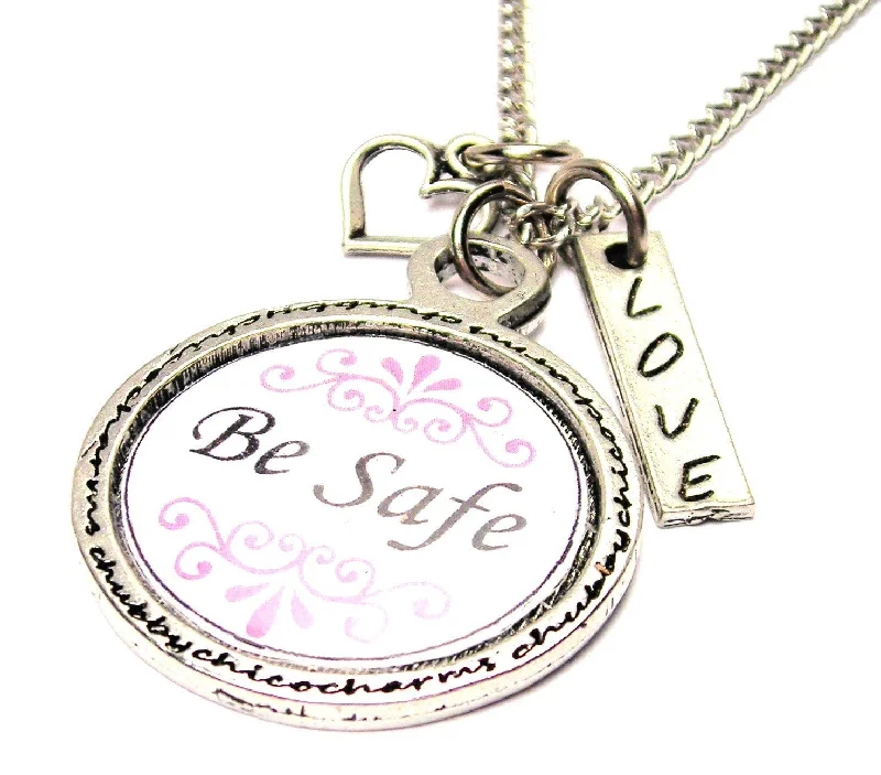 women's necklaces with secret message -Be Safe Framed Resin Necklace