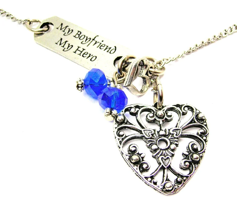 women's necklaces heart pendant -My Boyfriend My Hero And Spanish Heart Style 2 Lariat Necklace