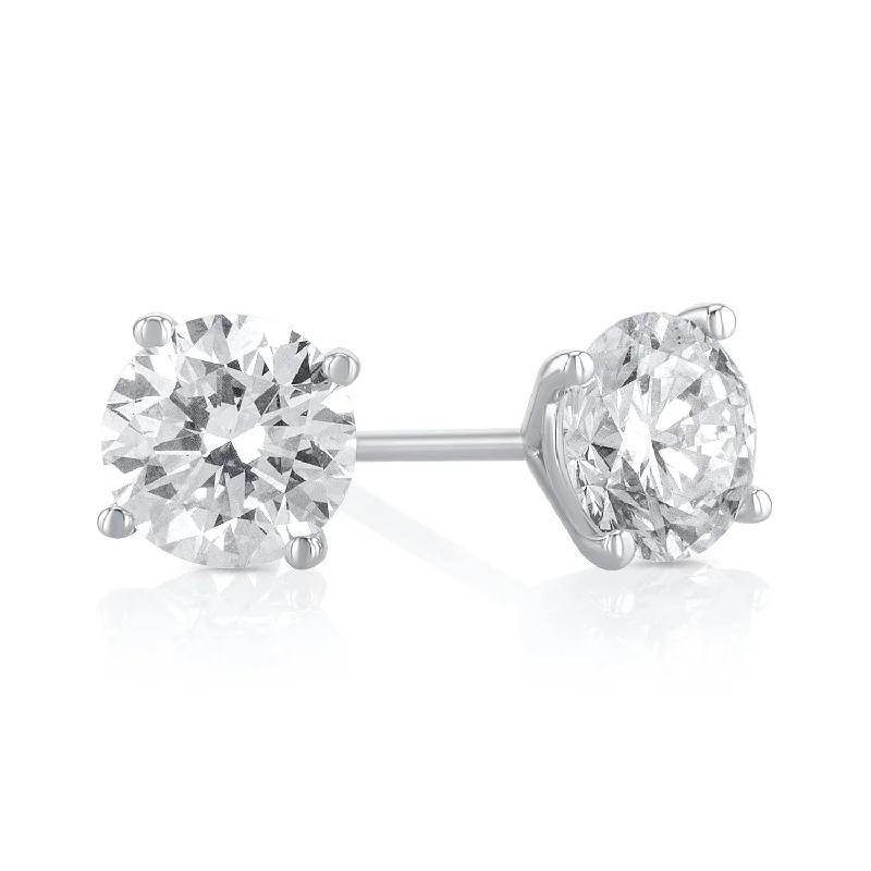 women's earrings sapphire crystal -1.50 carat Round Lab Grown Diamond Ear Studs set in 14K White Gold