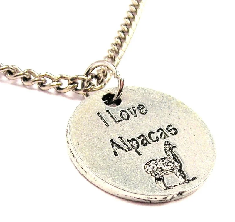 women's necklaces ethically sourced -I Love Alpacas Circle Single Charm Necklace