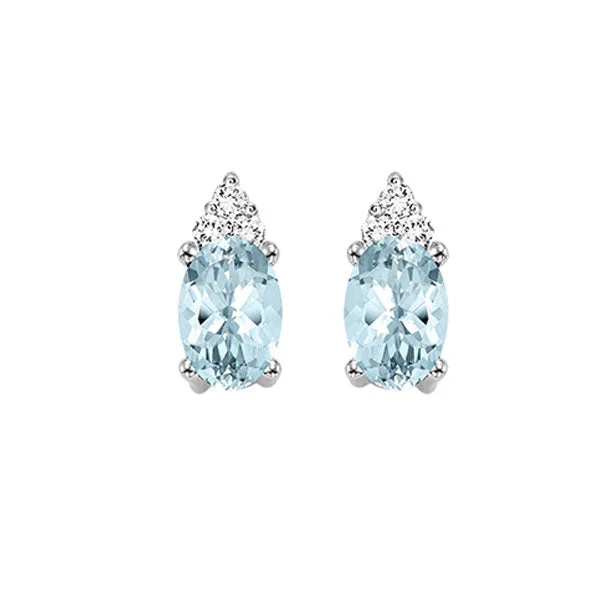 women's earrings engagement gift -10K White Gold Aquamarine Diamond Stud Earrings