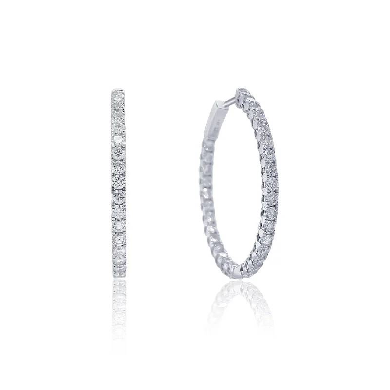 women's earrings gold -3.10 Carat Round Diamond Inside-Out Hoop Earrings in 14K White Gold