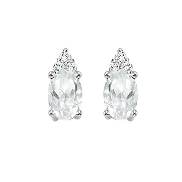 women's earrings Christmas gift -10K White Gold White Topaz Diamond Stud Earrings