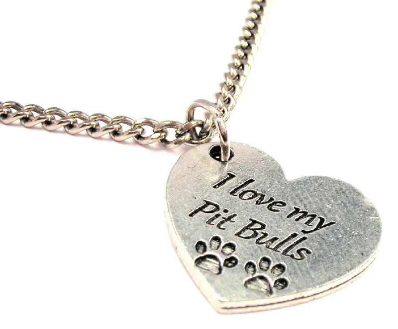 women's necklaces rose gold -I Love My Pit Bulls Heart Single Charm Necklace