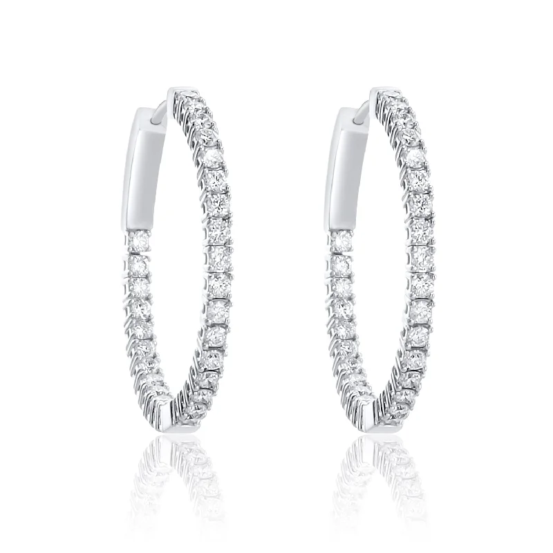 women's earrings drop earrings -1.50 Cttw Round Diamond Inside out Hoops set in 14k White Gold