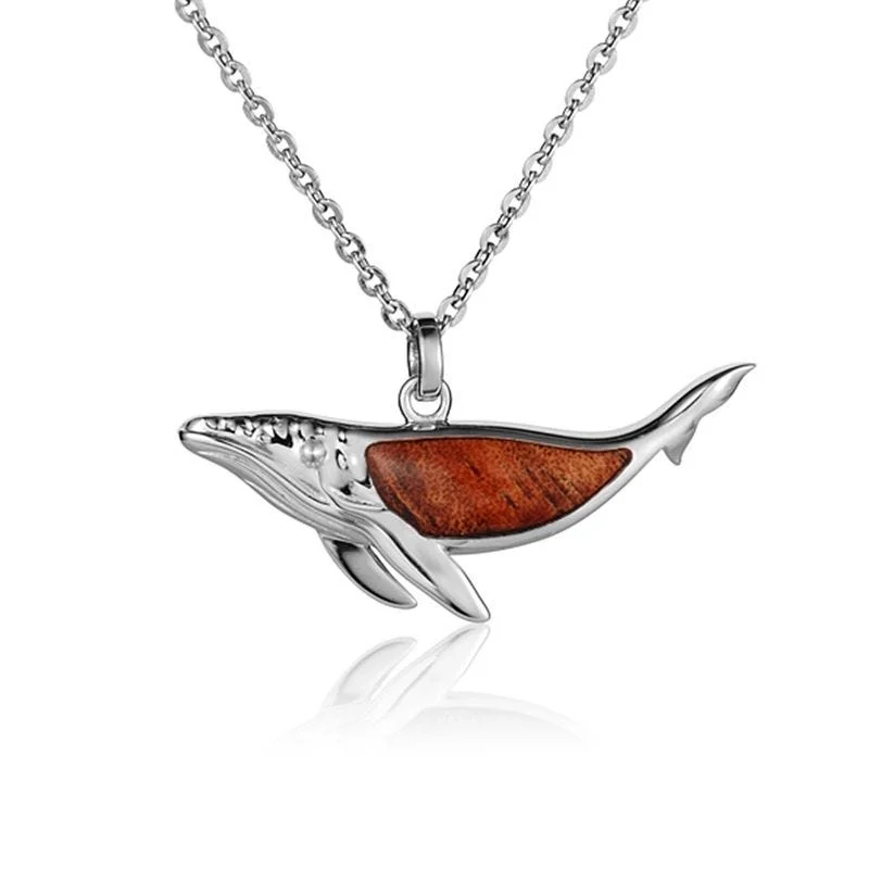 women's necklaces multi-layer chains -Sterling Silver Koa Wood Humpback Whale Pendant18" Necklace