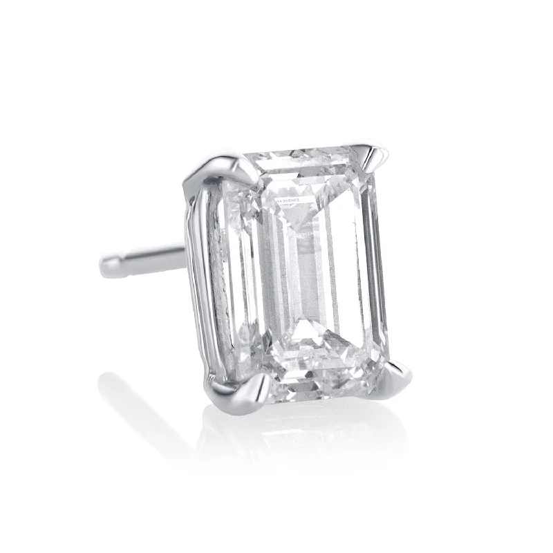 women's earrings boho style -2.03 Carat Emerald Cut Lab Grown Diamond Basket Set Studs in 14K White Gold