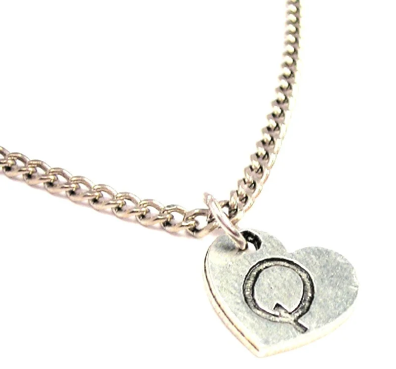 women's necklaces statement piece -Heart Shaped Initial Q Single Charm Necklace