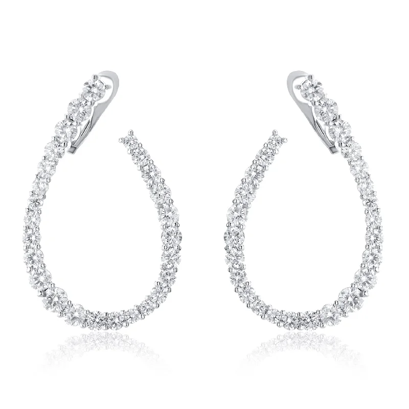 women's earrings rose gold -6.14 Carat Twist Natural Diamond Hoop Earrings in 18K White Gold