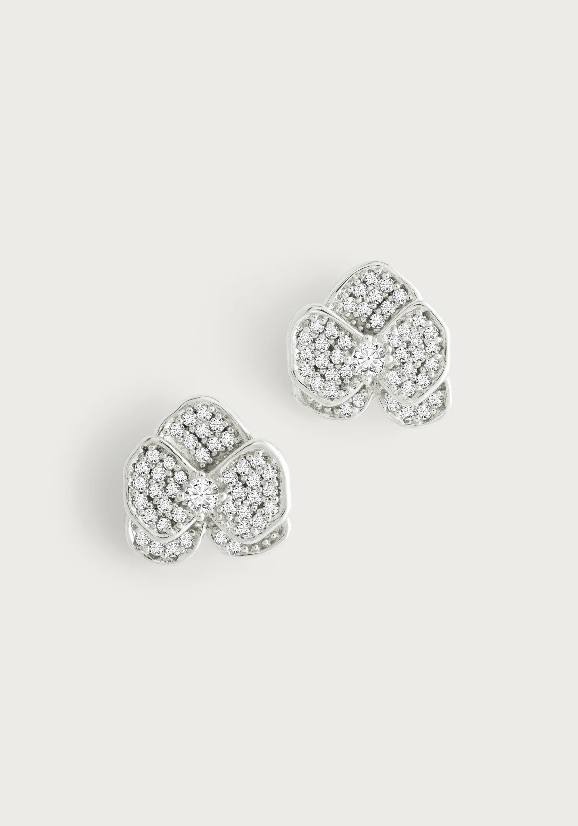 women's earrings with birthstone -Orchid White Pavé Stud Earrings, Silver