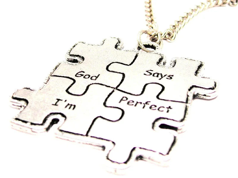 women's necklaces long chain -God Says I'm Perfect Autism Large Single Charm Necklace