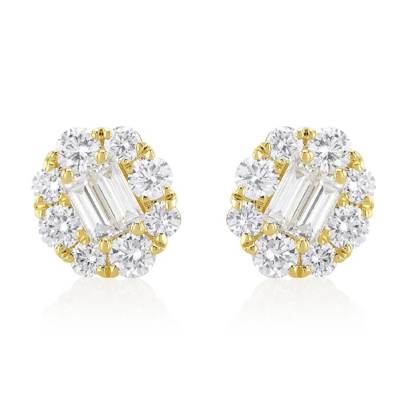 women's earrings stacking set -1.71 Carat Natural Diamond Cluster Earrings in 18K Yellow Gold