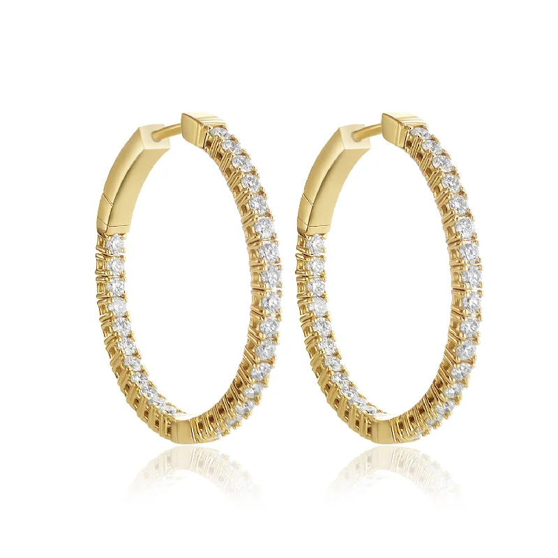 women's earrings stud earrings -1.50 Cttw Round Diamond Inside out Hoops set in 14k Yellow Gold