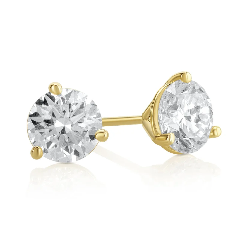 women's earrings luxury statement -1.50 Carat 3 Prong Martini Lab Grown Diamond Studs in 14K Yellow Gold